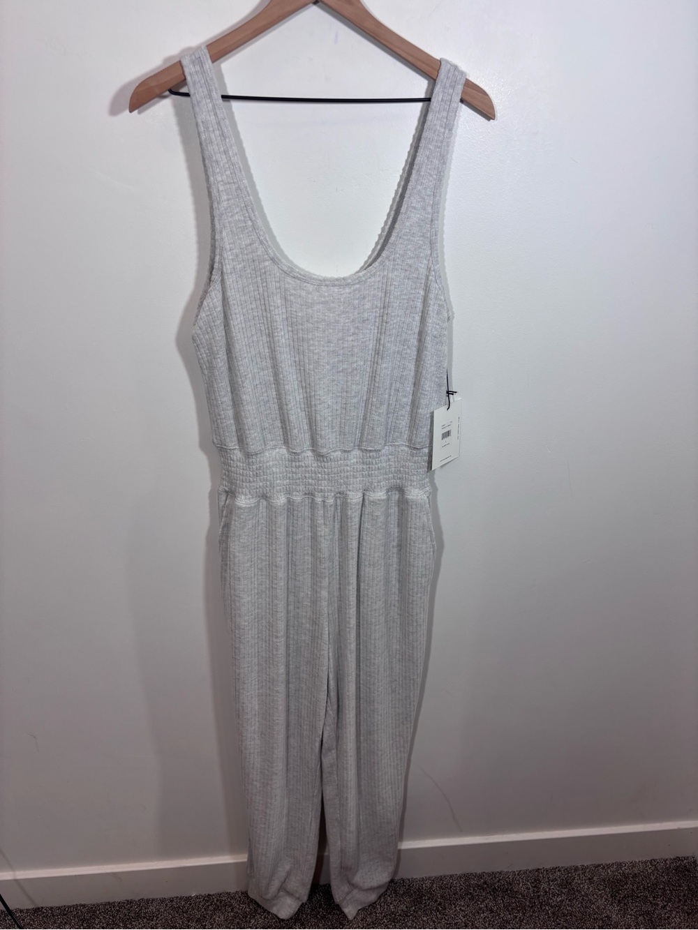 Spiritual Gangster Tranquility Jumpsuit NWT Size Large Light Heather Grey Ribbed - Picture 4 of 13